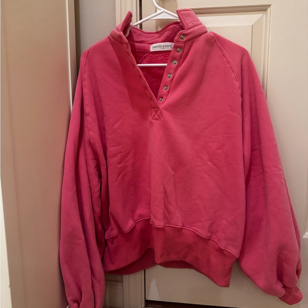 Women's Pink Button-Up Sweatshirt